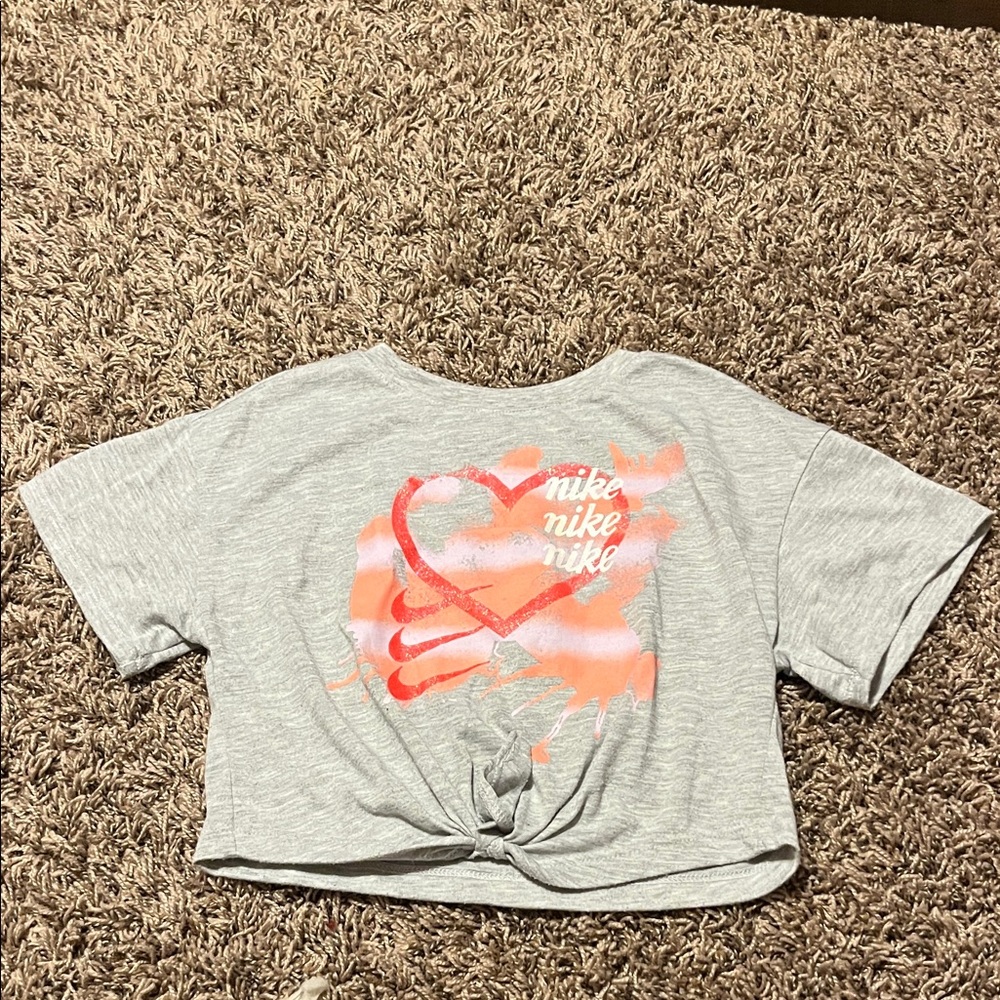 Nike Kids Gray Tee with Pink and Orange Design